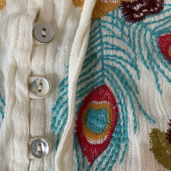 Umgee Babydoll Tunic Embroidered Tiered Boho Blouse Top Sz 1X SemiSheer Coverup - Picture 7 of 12